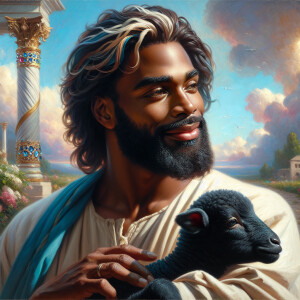 Oil painting of an African-American man resembling Jesus Christ,...