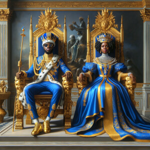 Create a 3-D realistic oil, painting of a African-American Royal...