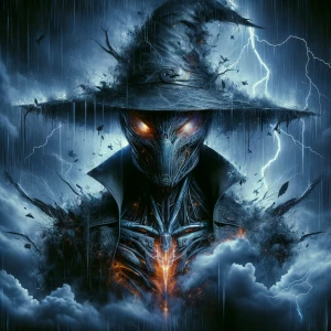 Double exposure horror thunderstorm entity, in the style of Yau...