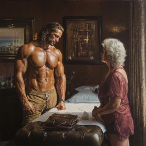 Hyperrealism photo painting, a muscular australian man in his be...
