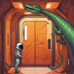 an alien upper half snake,lower half alien with tail pinned on s...