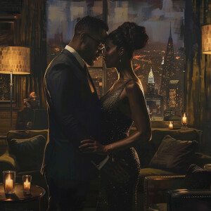 Create an image portraying an African American couple embodying...