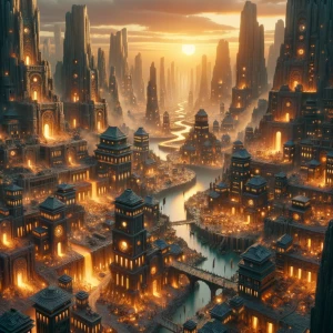 Ultra-realistic cinematic view of an early volcanic settlement t...