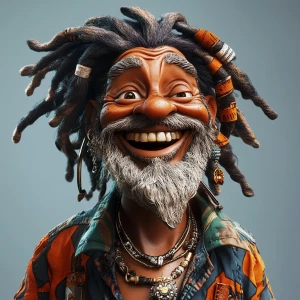 Generate an image of a whimsical, cartoon-style 65-year-old Blac...