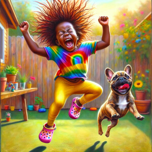 Whimsical Acrylic painting of an African American tan skin tone...