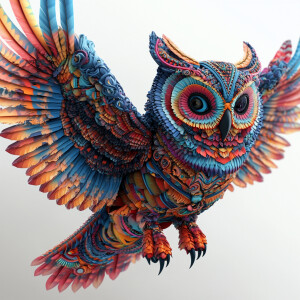 Create a 3D rendering that features an array of a vibrantly-colo...