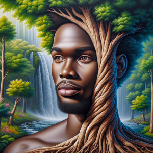 A hyper-realistic 3-D oil painting depicting a tree integrated w...