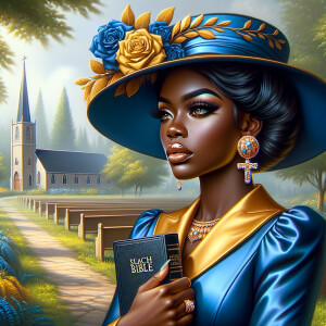 An airbrush oil painting depicts an African American woman with...