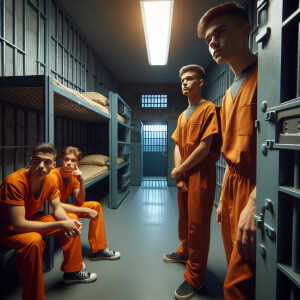 Three Caucasian Male juvenile inmates about 13 to 16 years old a...