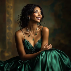 A captivatingly beautiful woman with light, flawless skin, radia...