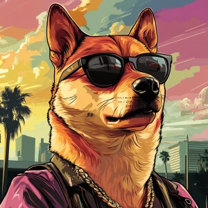 MEME DOGE in GTA art style — — in the style of a Grand Theft Au...