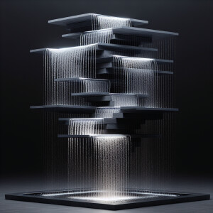 Design a suspended waterfall fountain with multiple segments lev...