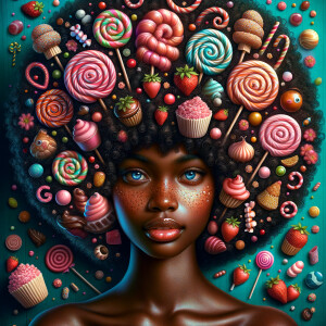 A digital portrait of an African-American girl with an elaborate...