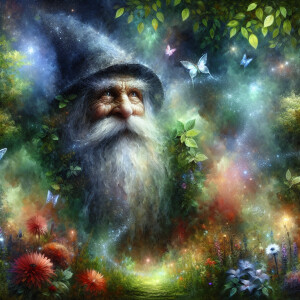 In a softly enchanting watercolor painting, a venerable enchante...