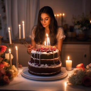 Picture a 23 year old girl with long dark brown hair and long ey...