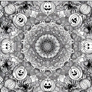 Design a coloring book page with a mandala pattern that seamless...