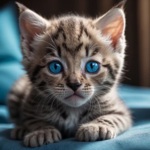 DRAW A KITTEN THAT LOOKS LIKE AN EXOTIC LEPARD WITH BLUE EYES