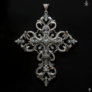 Design a highly intricate and ornate cross pendant with intricat...