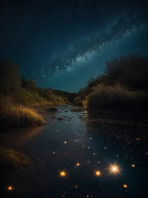 Starry night sky with some distinct stars that lead the eye from...