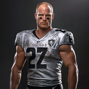 Create a whole body portrait image of a male American  football...