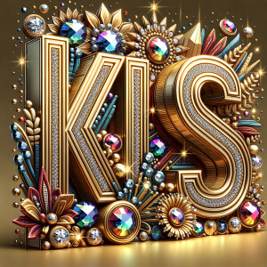 Create a 3-D realistic image with the letters  K.S. in gold raised letters , Add diamonds and colorful jewels