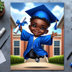 "Create a realistic airbrushed illustration of a joyful African...