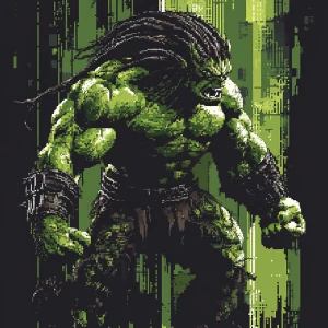 Create an ASCII art representation of the character The Hulk ins...