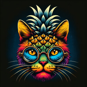 Create a whimsical illustration of a cat face designed in the sh...