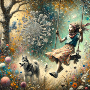 Young teenager lady, scruffy summer outfit with disheveled winds...