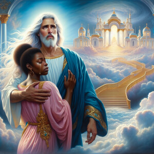 An oil painting depicting a light-skinned African-American Jesus...