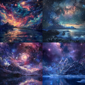 The universe with stars and galaxies, Mountains and Sea realisti...