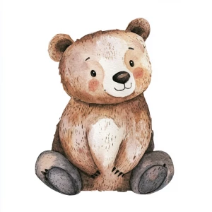 Simple style, watercolor illustration, bear, woodland animal, ch...
