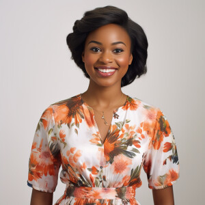 A cute woman

Smiling 

Clothes: Floral Dress

Looks Clean & Mod...