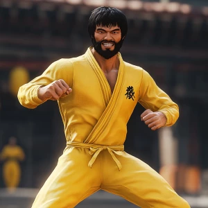 White muscular thin man with beard, big chin, smile and cheekbon...