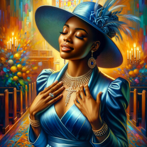 A spiritually enriching illustration portrays an African America...