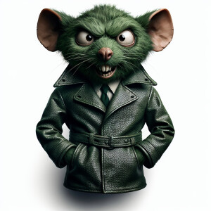 An evil cartoonish green rat with bulging eyes, wearing 1950s st...