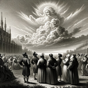 Slaves from the 1600s looking up at a cloud formation, the cloud...