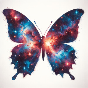 Outer space cosmic watercolor filled animal silhouette, on a bla...