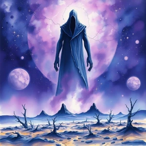 A hauntingly beautiful dreamscape in shades of cosmic purples an...