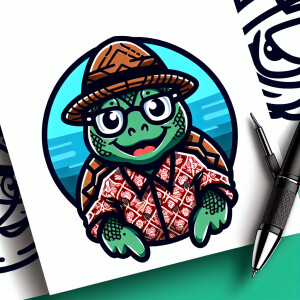 seekor penyu menggunakan kacamata dan baju batik