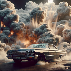 a 1964 Chevrolet impala, Exploded Shattered glass,Epic cinematic...