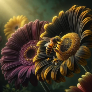 Create a beautiful life like dark yellow daisy with a very dark...