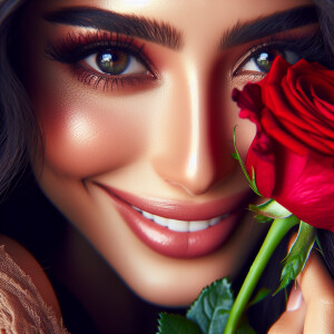 Image of face of a very  beautiful lady who is in love and cover...