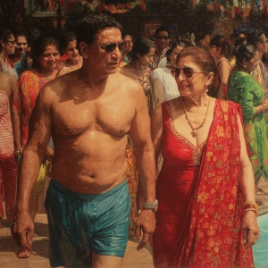 Photo Hyperrealism, painting,a muscular beefy gujarati son in la...