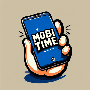 Create a realistic logo with the text "MOBI TIME" and a picture...
