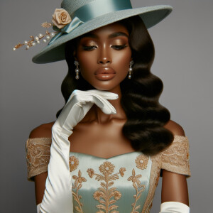 Imagine a portrait of a light-skinned African-American woman wit...