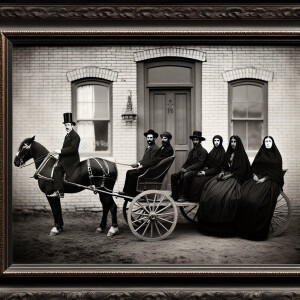 Create the following image: 1860 black and white photo with deco...