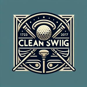 Create a minimalist, sophisticated deco inspired logo for "Clean Swing," a golf club care service offering cleaning, buffing, polishing, and refinishing. The logo should emanate a premium, upscale vibe akin to top sporting brands like Nike and Callaway, emphasizing simplicity, clever negative space utilization, and limiting elements to three colors maximum. Eschew cartoonish graphics, depictions of golf balls, clubs, detailed artwork, and any text or numerals.