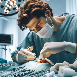 Doctor, a man, surgery who makes an operation to people’s nose....