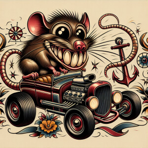 Ed roth rat fink in an old school tattoo style
